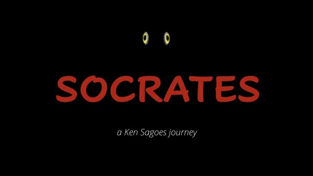 Socrates title card with glowing parrot eyes